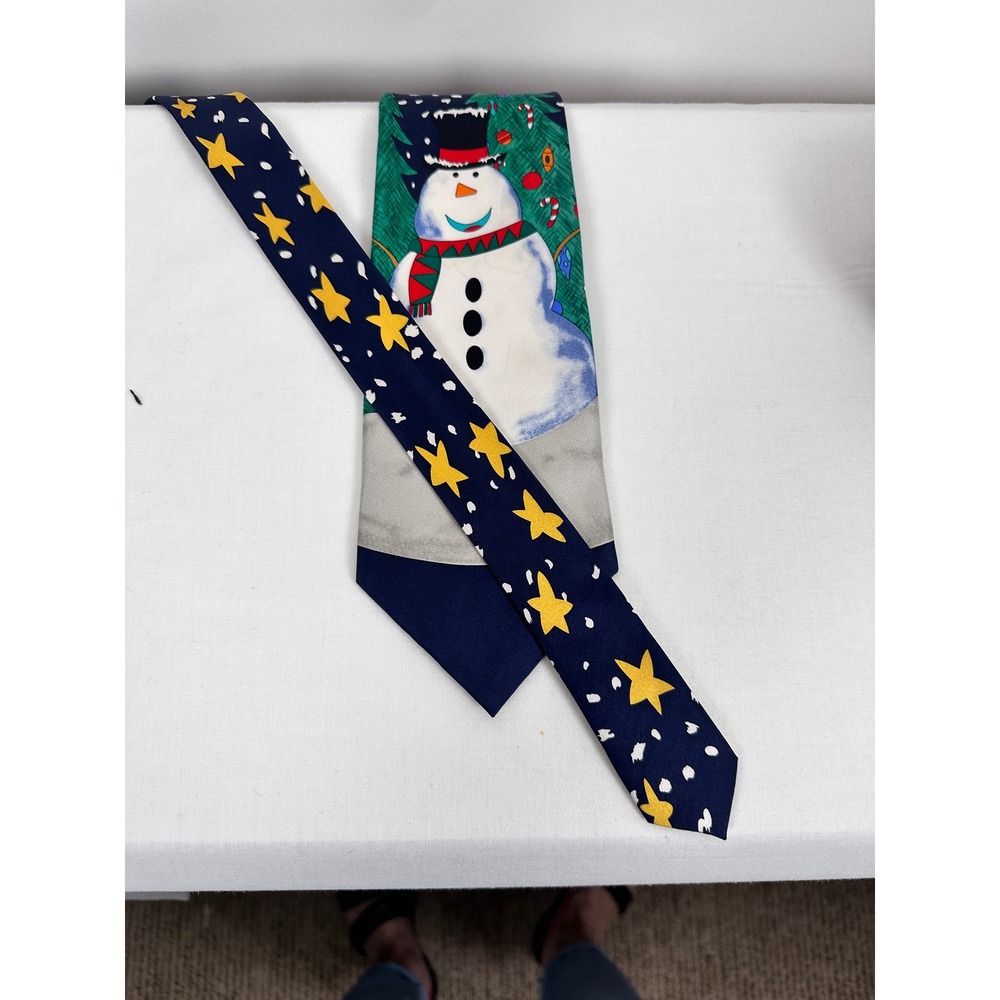 Christmas Tie Necktie Save the Children Snowman Novelty Silk Star Navy‎ Blue